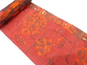 アンティーク　手織り真綿紬　華紋に花更紗模様織り出し　名古屋帯地反物